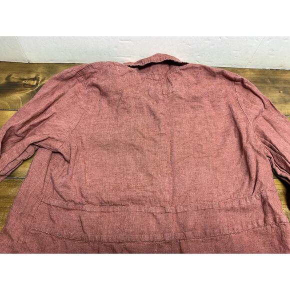 Flax 100% Linen Oversized Lagenlook Button Down Blouse Pockets Size Large Red - Picture 13 of 14